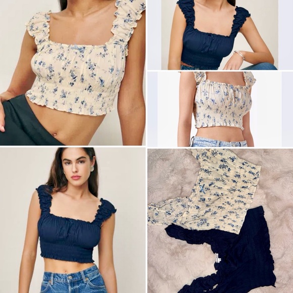 Reformation Tops - Reformation Emberly Top in Navy & Floral - like new - special bundle